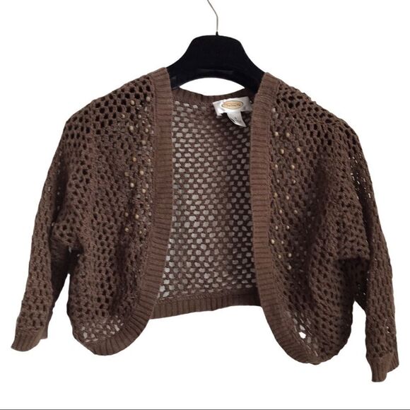 Talbots Crochet Beaded Crop Jacket Brown Size 6 - Picture 1 of 8